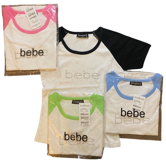 bebe Tops - NWT Vintage Bebe 3/4 Sleeve T-Shirt SLV Logo Wide Nk Color POI Basic Blue White